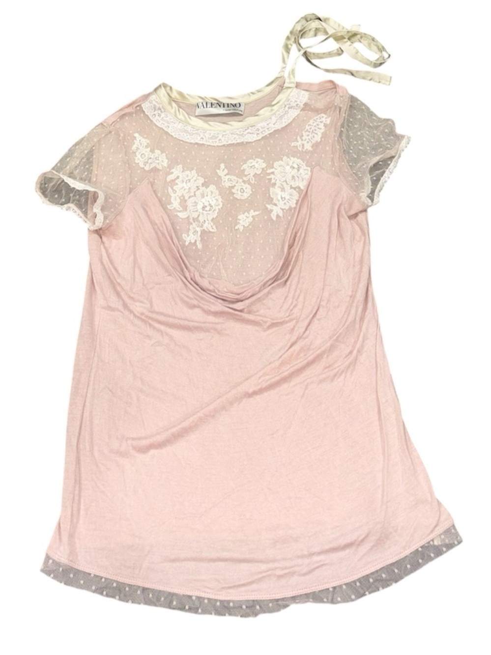 395. Valentino Vintage Women’s T-shirt Couture Soft Pink Lace-Hem Tank Top
